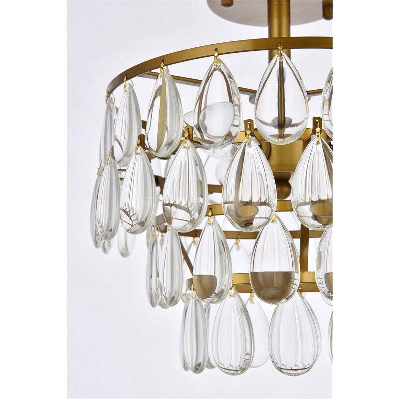 Brass and Crystal 12'' Flush Mount Light with Clear Teardrop Crystals