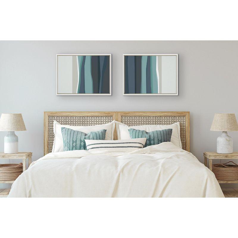 Kate and Laurel Sylvie Abstract Teal Beach Horizon Left and Right Framed Canvas by The Creative Bunch Studio, 2 Piece 18x24, White