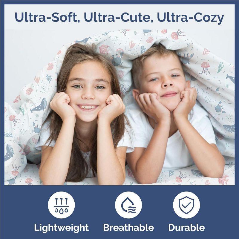 CGK Linens Kids 4 Piece Bed Sheet Set - Cute & Cozy Wrinkle-Resistant with Vibrant Designs in Fish BWP, Size Queen