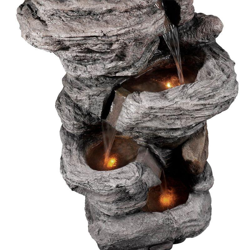 Teamson Home 39.37" Outdoor Faux Stone 4-Tier Water Fountain with LED, Gray