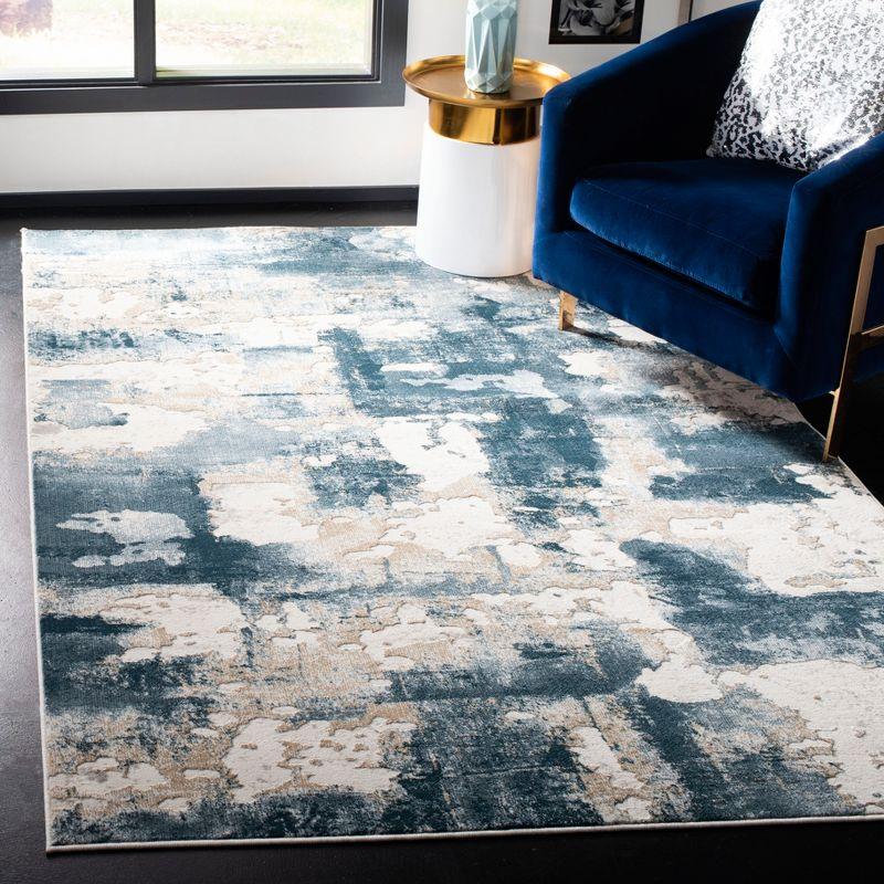 Beige and Turquoise Abstract Rectangular Synthetic Rug, 3x5 Feet