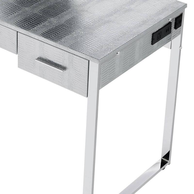50" Myles Vanity Table Antique White, Chrome Finish - Acme Furniture: Built-in Outlet, USB, Storage