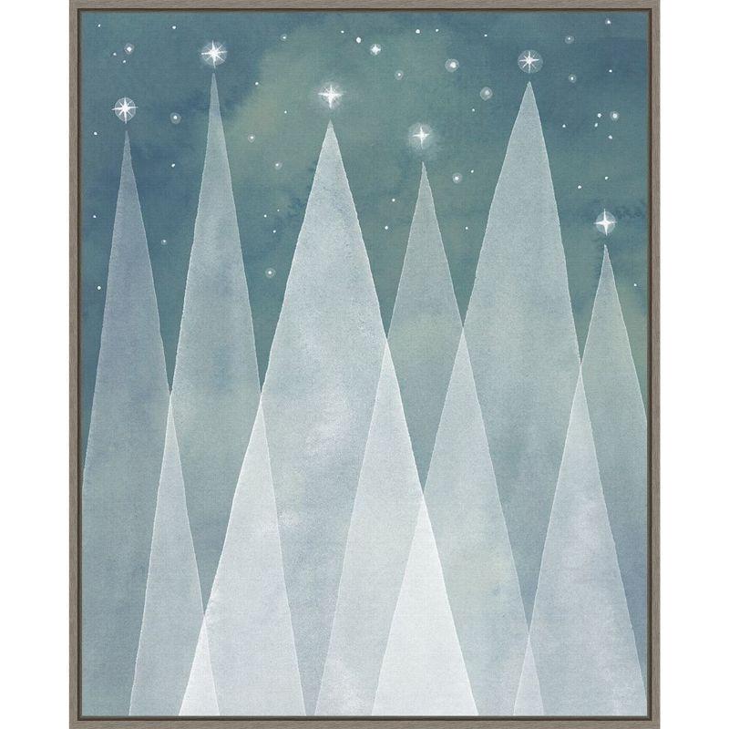 Mod Evergreen Trees Aquarelle Canvas Framed Wall Art