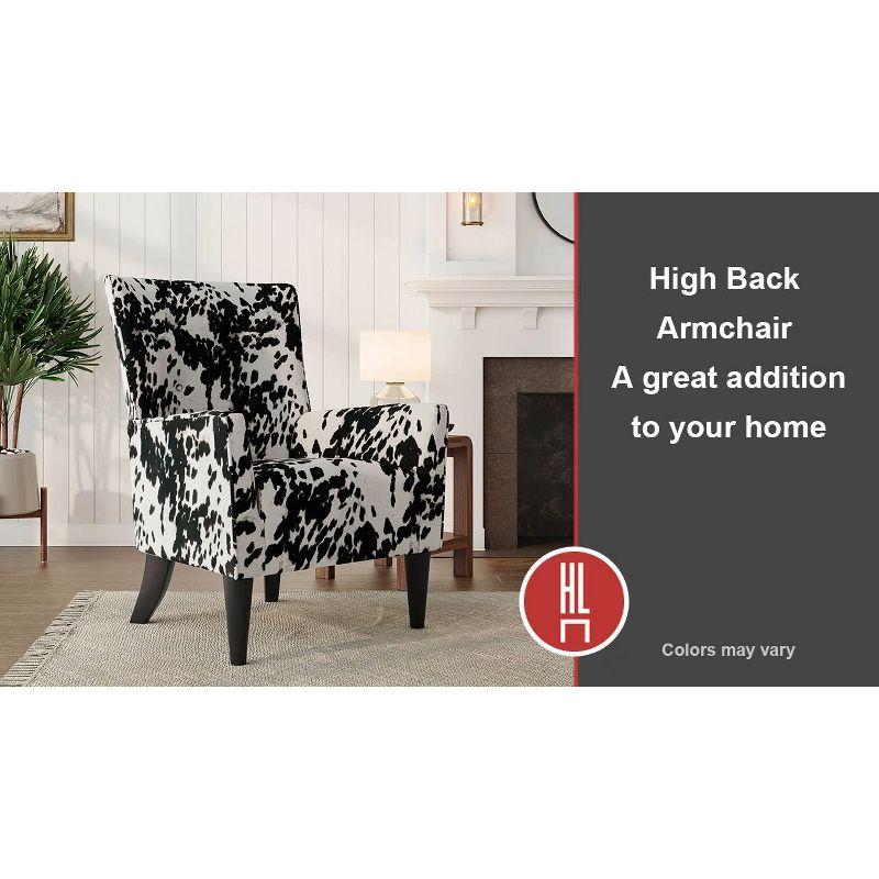 Velvet Black Cow Print Wingback Accent Chair with Flared Arms