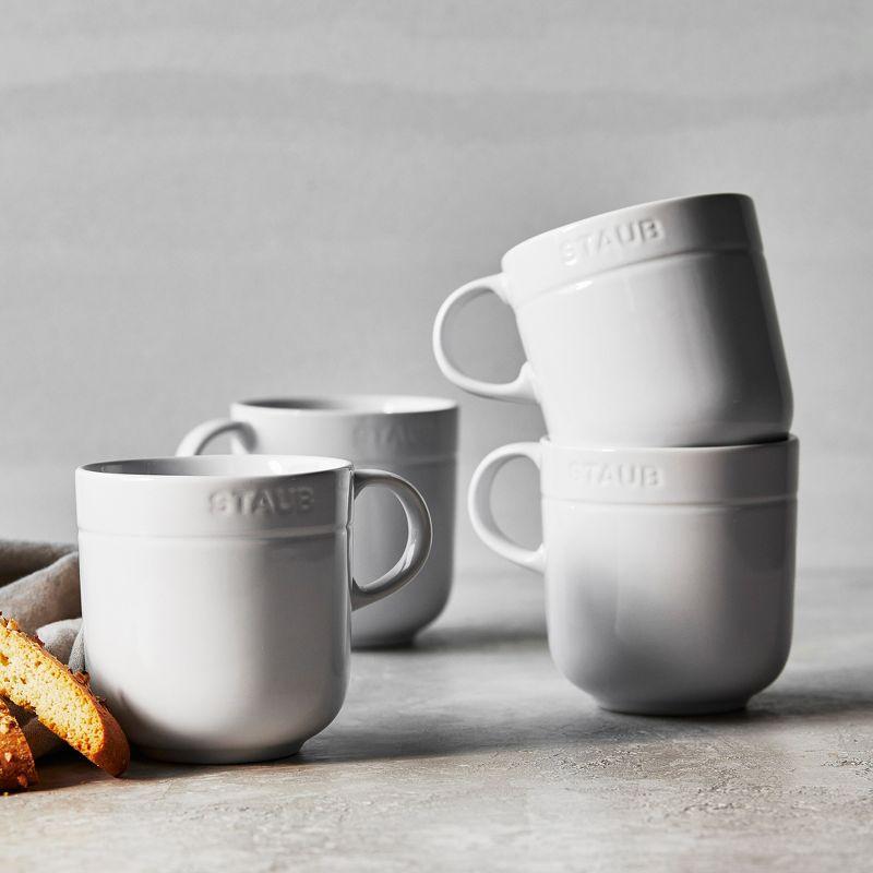 Staub White Stoneware Mugs, Set of 4