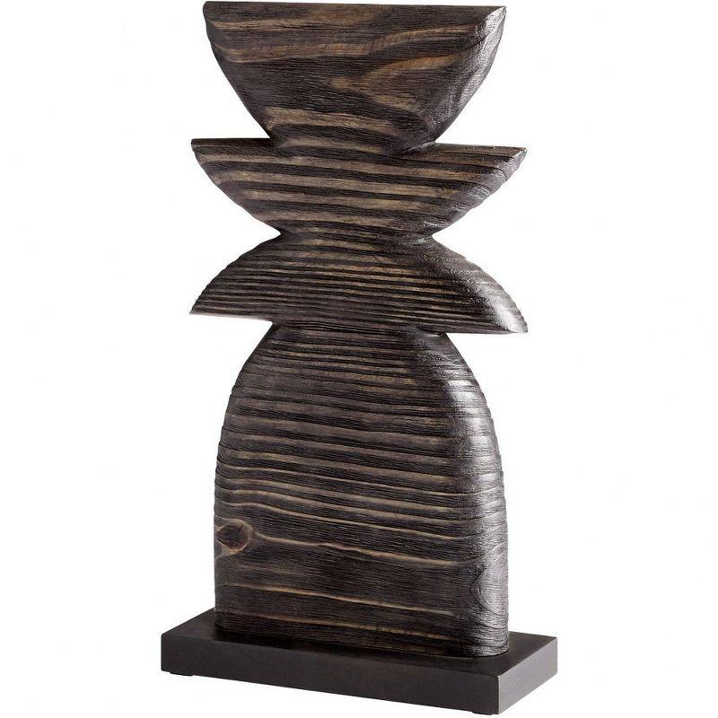 Dark Wood Abstract Crescent Sculpture, 16.5 Inches Tall