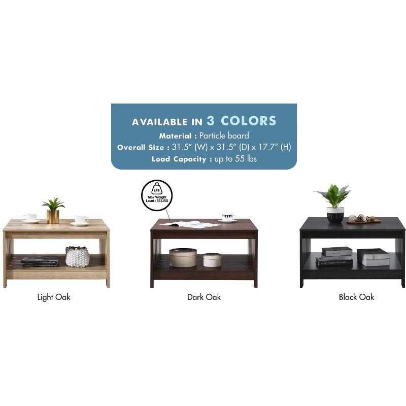 AndMakers 31.5 in. Farmhouse Black Oak Square Coffee Table with Open Storage for Living Room