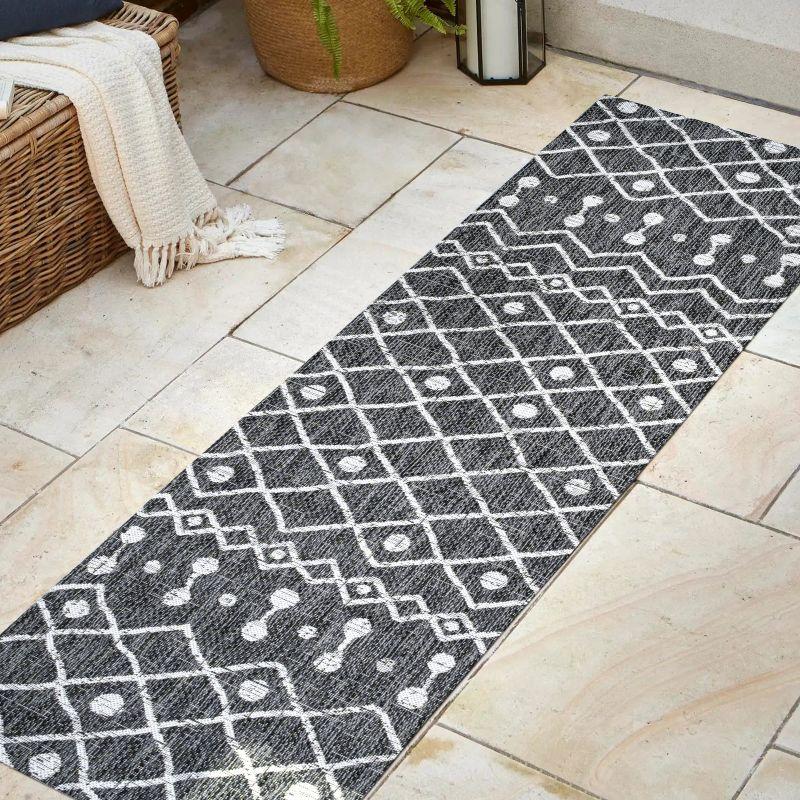 2'x10' Nokat Modern Bohemian Styled Indoor/Outdoor Runner Rug, Black/Ivory - JONATHAN Y