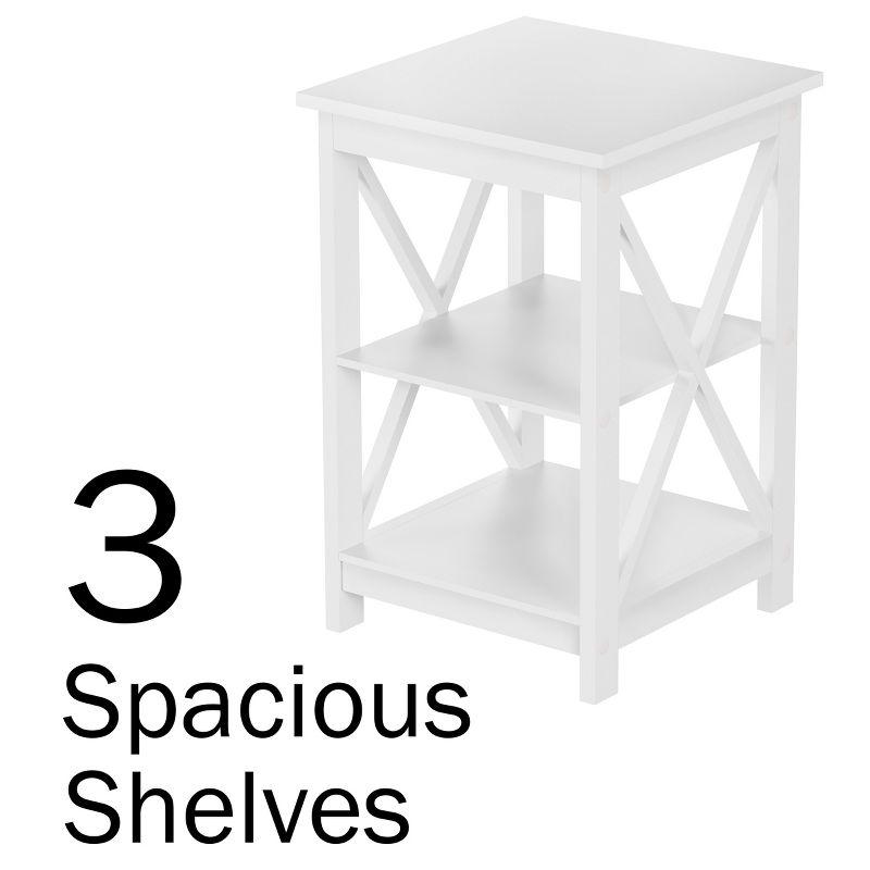 Lavish Home End Table with 2 Shelves and X-Leg Design, White