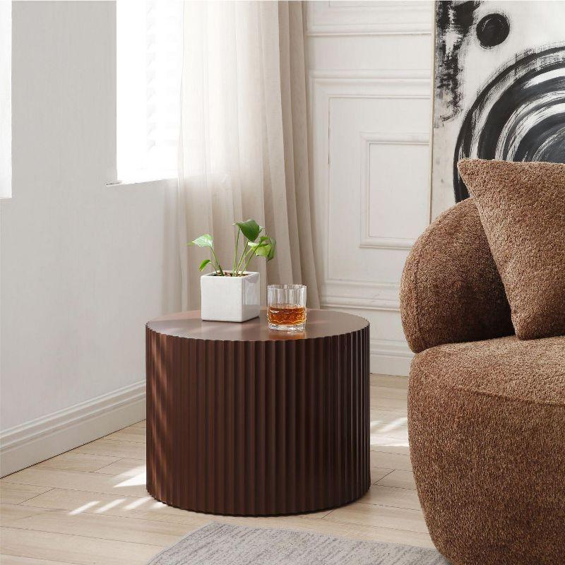 Handcraft Round Coffee Table Set of 2,Brown Nesting Side Table End Table,Modern Drum Side Table for Small Space,Living Room,Office,Bedroom-Cuddlewood