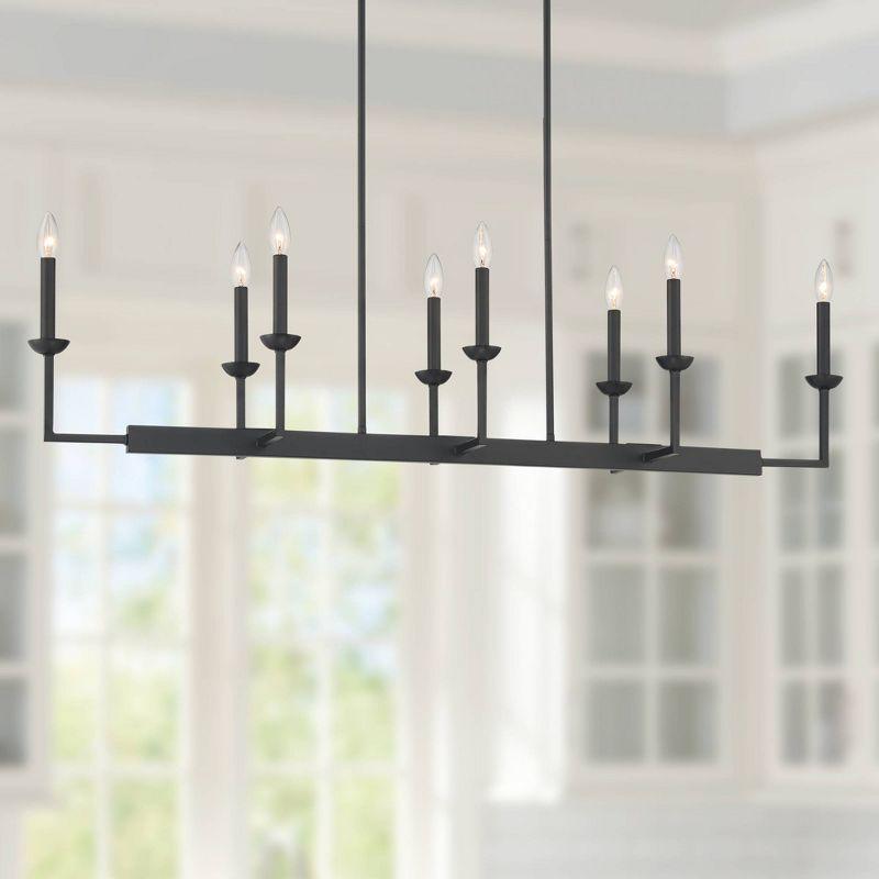 Possini Euro Design Black Linear Pendant Chandelier 50" Wide Industrial 8-Light Fixture for Kitchen Island Dining Room House Foyer