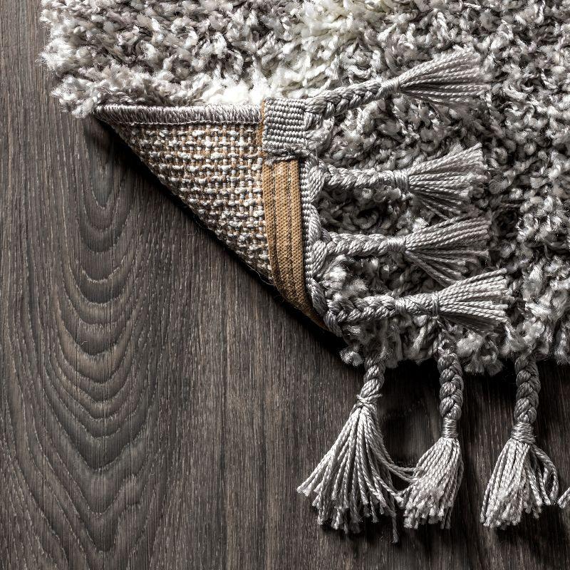 3'x5' Mercer Shag Plush Tassel Moroccan Diamond Area Rug, Grey/Cream - JONATHAN Y