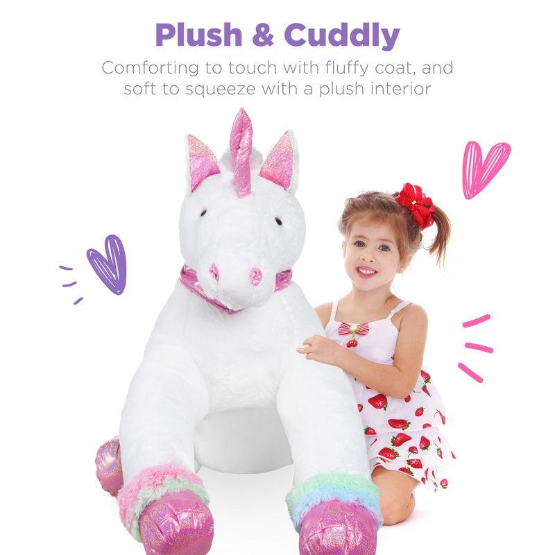 Best Choice Products 52in Kids Large Plush Unicorn, Life-Size Stuffed Animal Toy w/ Rainbow Details - White Faux Fur