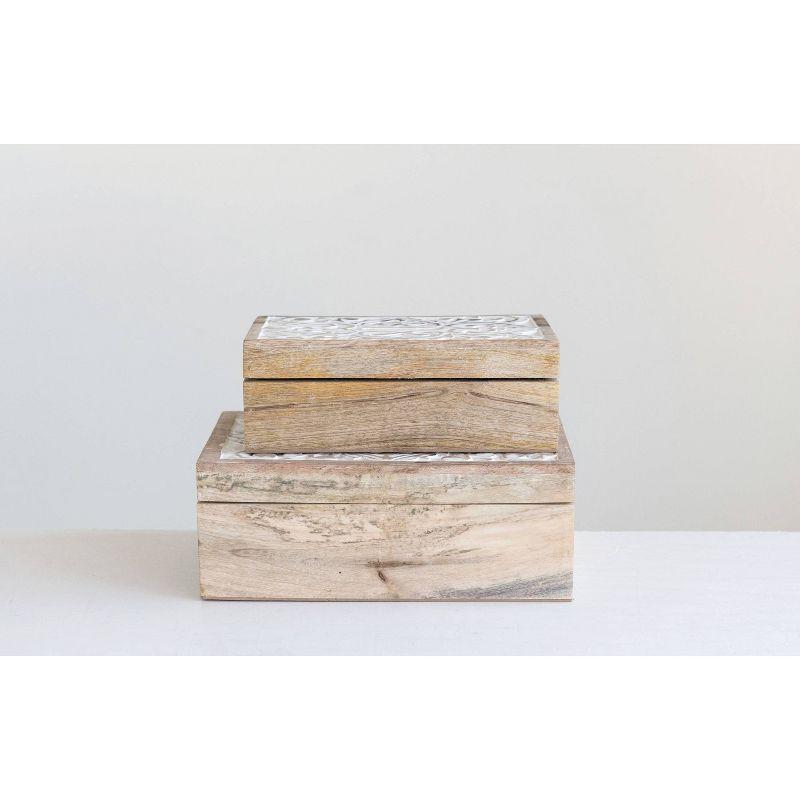 Set of 2 Decorative Hand Crafted Whitewashed Mango Wood Boxes with Lids - Storied Home: Online-Unique, Adult Storage