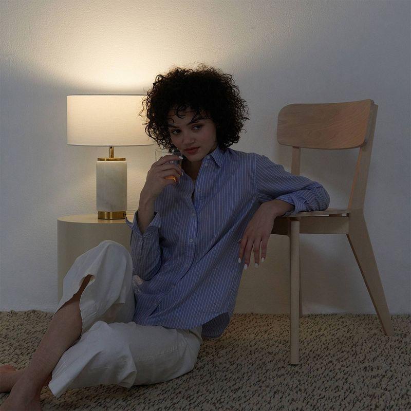 Brightech Arden 17 in. Mid-Century Modern LED Table Lamp with Fabric Drum Shade and USB Port