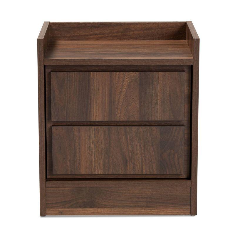 2 Drawers Hale Wood Nightstand Walnut/Brown - Baxton Studio: Modern Bedside Table, Enclosed Top, MDF