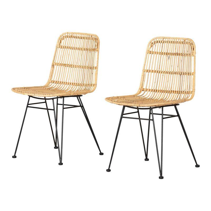 Bohemian Beige Rattan Dining Chair Set with Hairpin Legs