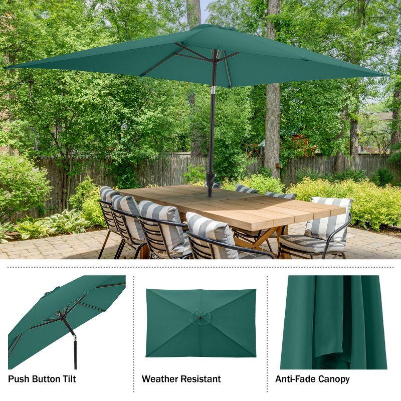 Pure Garden 10-ft Rectangular Patio Umbrella - Easy Crank Sun Shade with Push Button Tilt for Outdoor Furniture, Deck, Backyard, or Pool