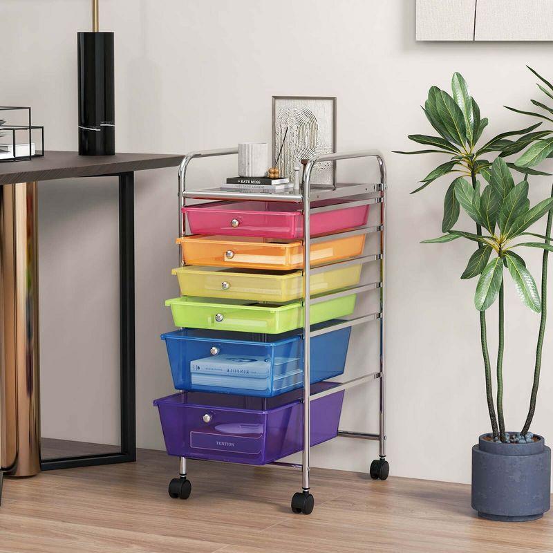 Colorful 6-Drawer Rolling Storage Cart with Metal Frame