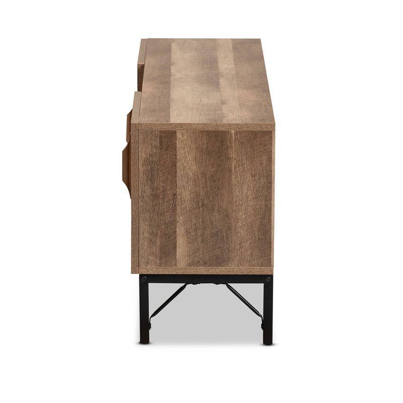 Veanna Bohemian Natural Wood and Metal 2 Door Synthetic Rattan TV Stand for TVs up to 40&#34; Brown/Black - Baxton Studio