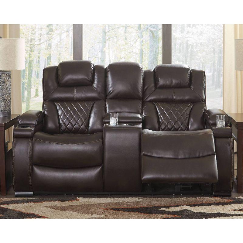 Brown Faux Leather Tufted Reclining Loveseat with Cup Holder