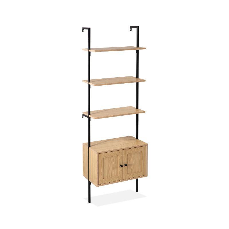 happimess Tulare 72.05" MidCentury Industrial 4-Shelf Wood Wall-Mounted Open Ladder Bookcase with Cabinet and Metal Frame