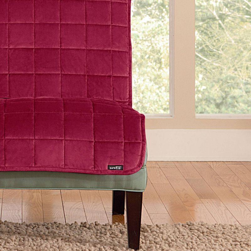 Burgundy Quilted Velvet Armless Chair Cover