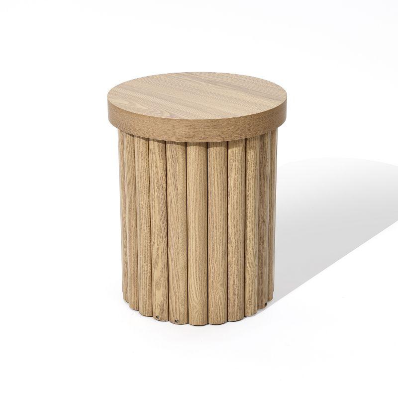 LuxenHome Brown Wood Fluted Round Side Table