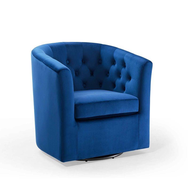 Navy Velvet Swivel Barrel Accent Chair with Tufted Design