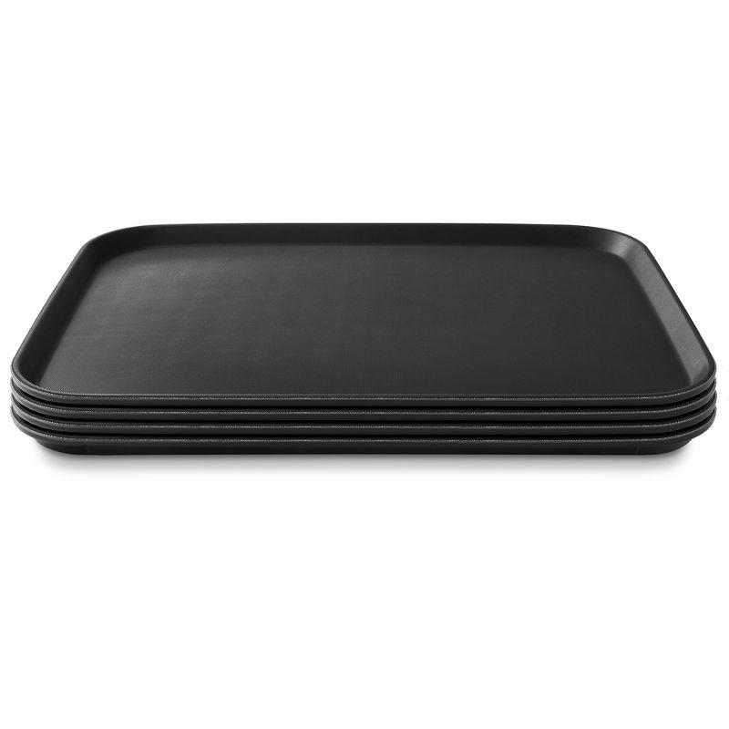 Set of 4 Black Rectangular Non-Skid Serving Trays