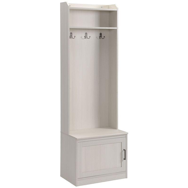 HOMCOM Rustic Hall Tree with Shoe Storage Bench, Entryway Bench with Coat Rack, Accent Coat Tree with Storage Shelves for Hallway, Mudroom, White