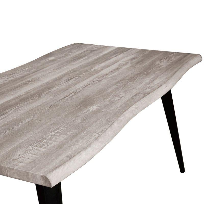LeisureMod Ravenna Single Modern 63" Rectangular Dining Table with Wavy Edge Wood Top and Metal Legs