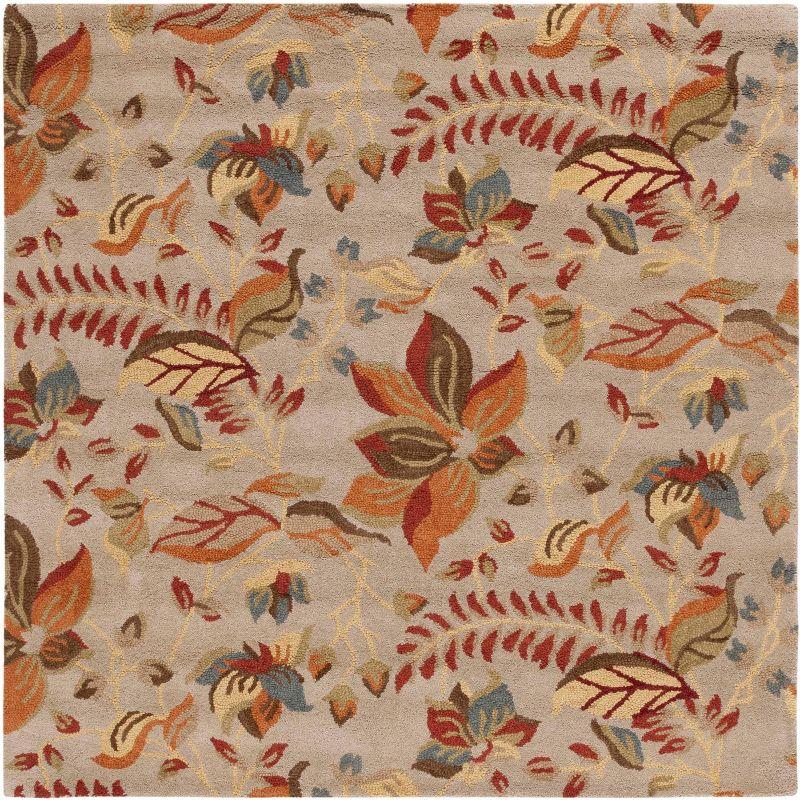 Beige and Multicolor Floral Wool 6' x 6' Square Rug