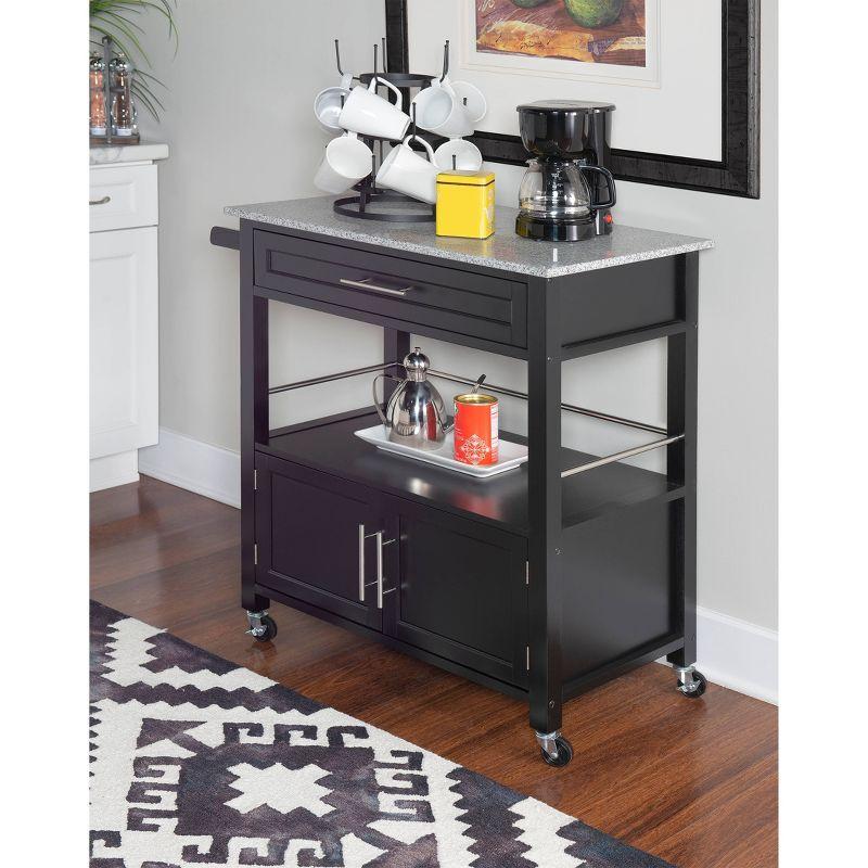 Black Granite Top Kitchen Cart with Storage and Wheels