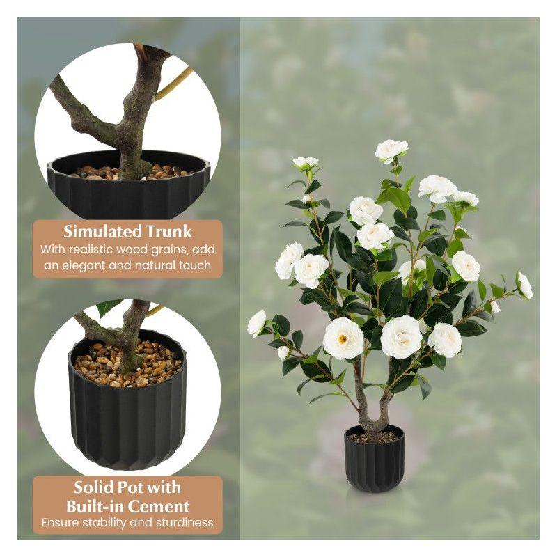 Primrue Primrue 38'' Artificial Camellia Tree Faux Floral Plant Fake Tree For Decoration White