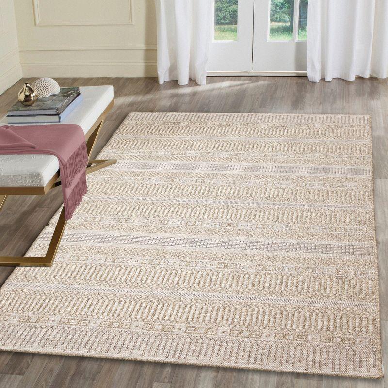 Ivory Stripe Synthetic 5' x 7' Easy-Care Indoor/Outdoor Rug