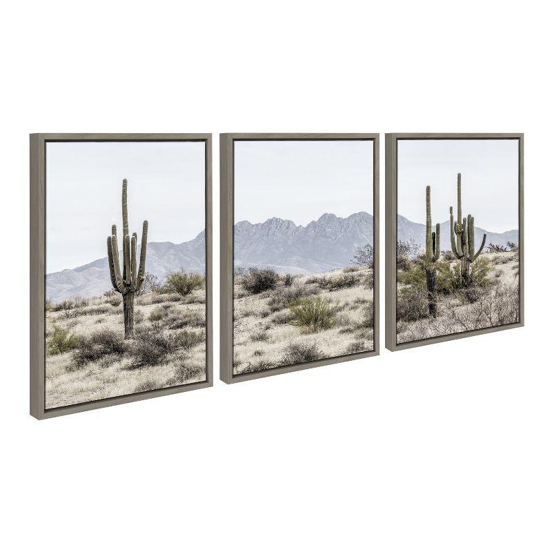 Gray Framed Desert Cacti Landscape Canvas Art Set