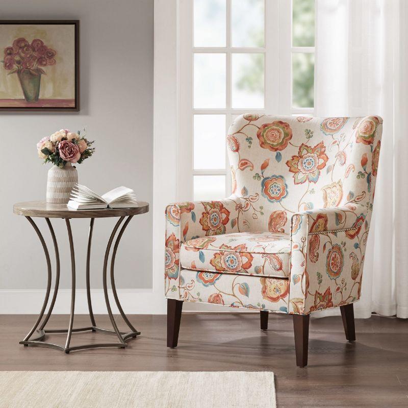 Donner Accent Chair Cream - Madison Park: Elegant Wingback, Silver Nailhead Trim, Morocco Finish Legs