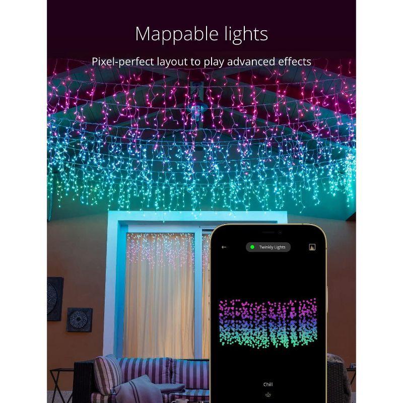 Twinkly Icicle App-Controlled LED Christmas Lights with 190 RGB (16 Million Colors) LEDs. Clear Wire. Indoor and Outdoor Smart Lighting Decoration