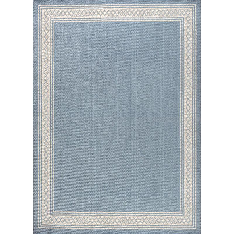 Modern Diamond Border 4' x 6' Blue Synthetic Area Rug