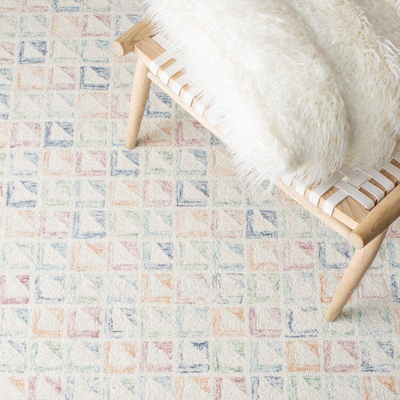 Ivory and Blue Hand-Tufted Wool Square Area Rug