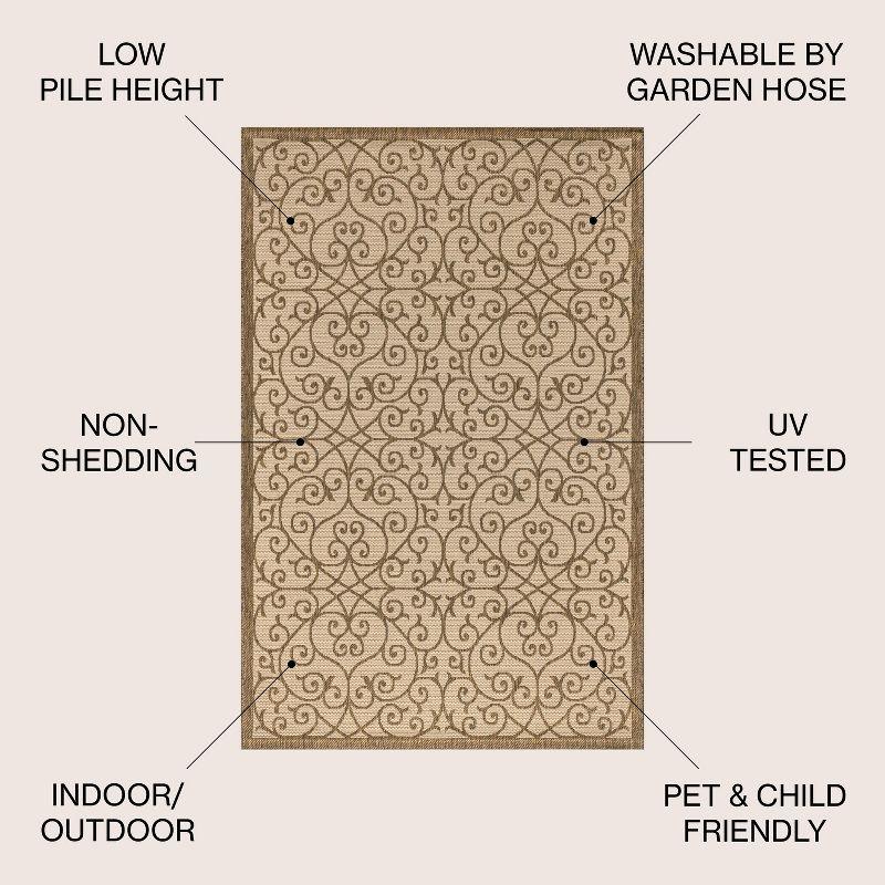 5'x8' Madrid Vintage Filigree Textured Weave Indoor/Outdoor Area Rug, Beige/Brown - JONATHAN Y