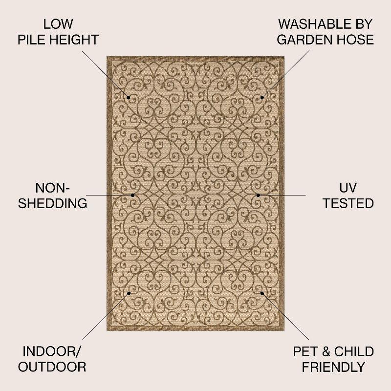 Ivory & Brown Filigree Textured 8'x10' Indoor/Outdoor Synthetic Rug