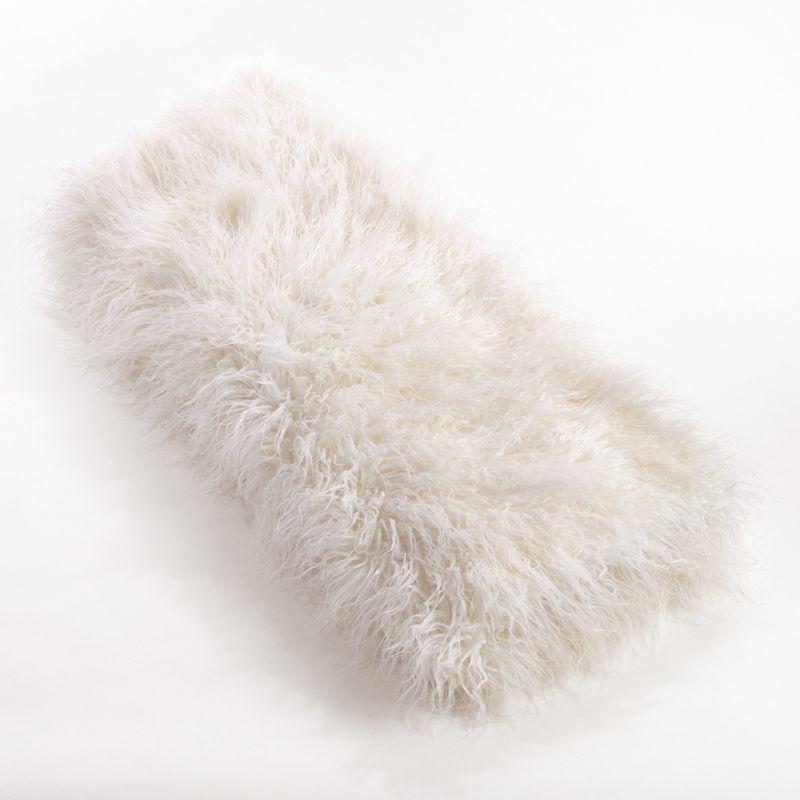 Off-White Faux Mongolian Fur Throw Blanket, 27" x 24"