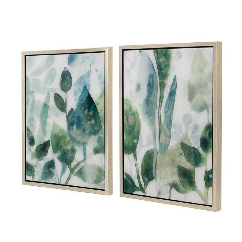 Leaves In Shades Of Greens Framed Printed Acrylic Wall Art - 19"W X 25.5"H X 1.5"L - Green/White