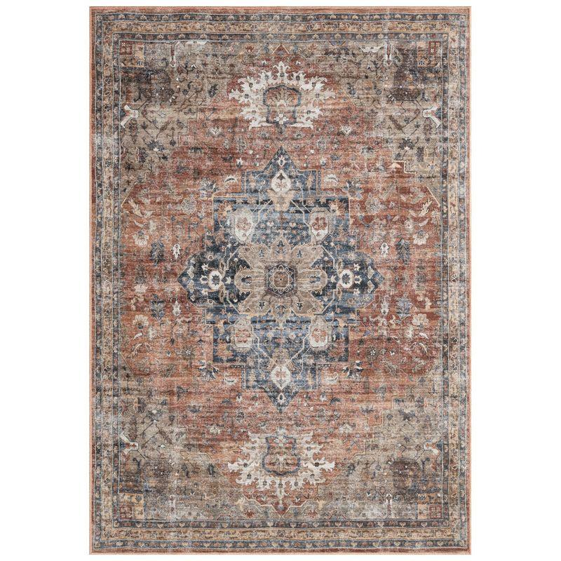 Everwash Callaghan Esther Bohemian Medallion Machine Washable Area Rug, Rust/Navy Blue, 5'2"x7'2"