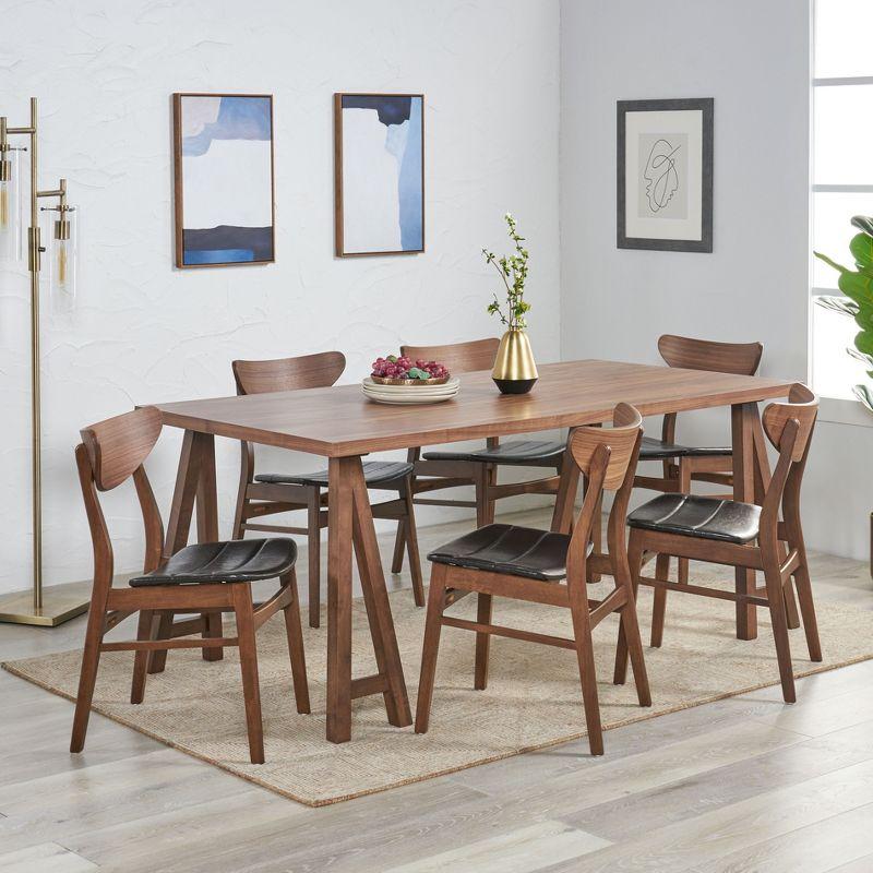 Camilla Mid-Century Walnut and Black 7-Piece Dining Set