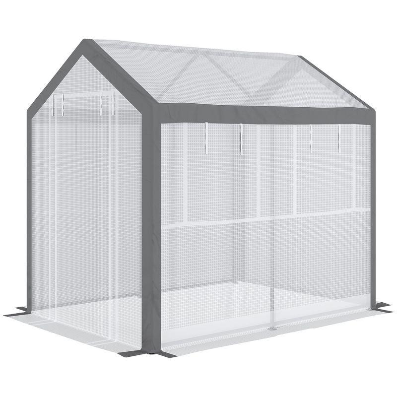 Outsunny Walk-In Greenhouse, Outdoor Gardening Canopy with Roll-up Windows, Zippered Door & Weather Cover