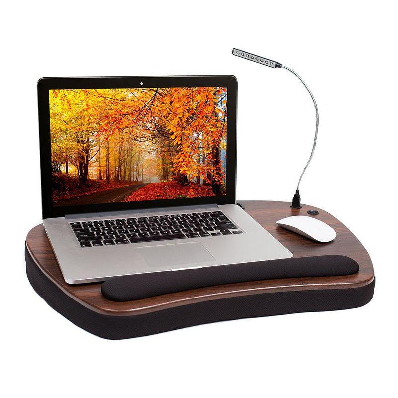 Oversized Brown and Black Wood Lap Desk with Memory Foam Cushion and USB Light