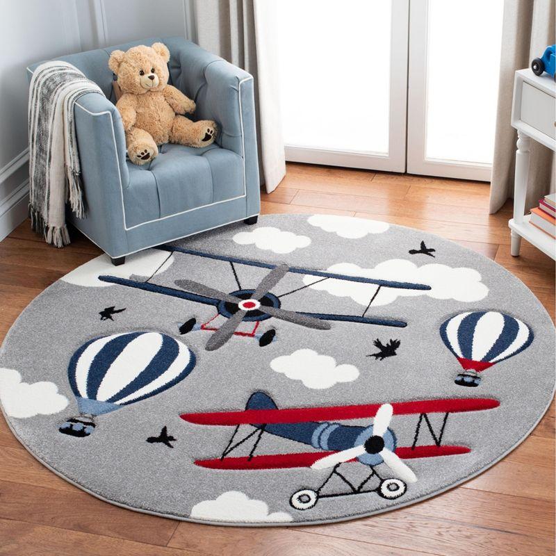 Carousel Kids  CRK137 Loomed Indoor Area Rug - Light Grey/Red - 5'3"x5'3" Round - Safavieh
